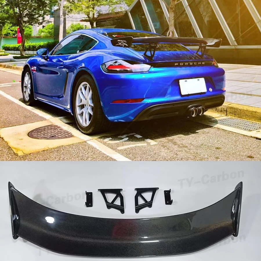 Carbon Fiber Rear Trunk Boot Tail Spoiler Double-Deck Wing Lip for Porsche Cayman 718 987 997 998 981 Boxster GT FRP