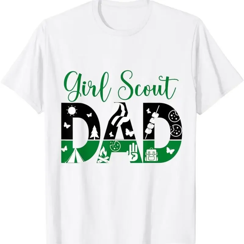 Camiseta negra y verde para niñas de Dad Scout, con diseño de galletas y camping