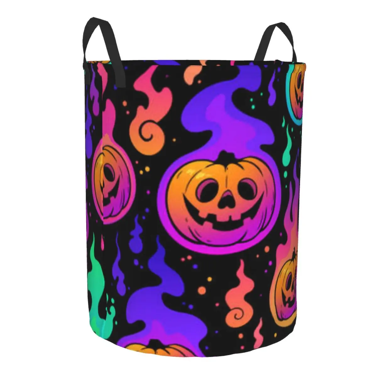 Dirty Laundry Basket Pumpkins Burning With Colorful Flames Folding Clothing Storage Bucket