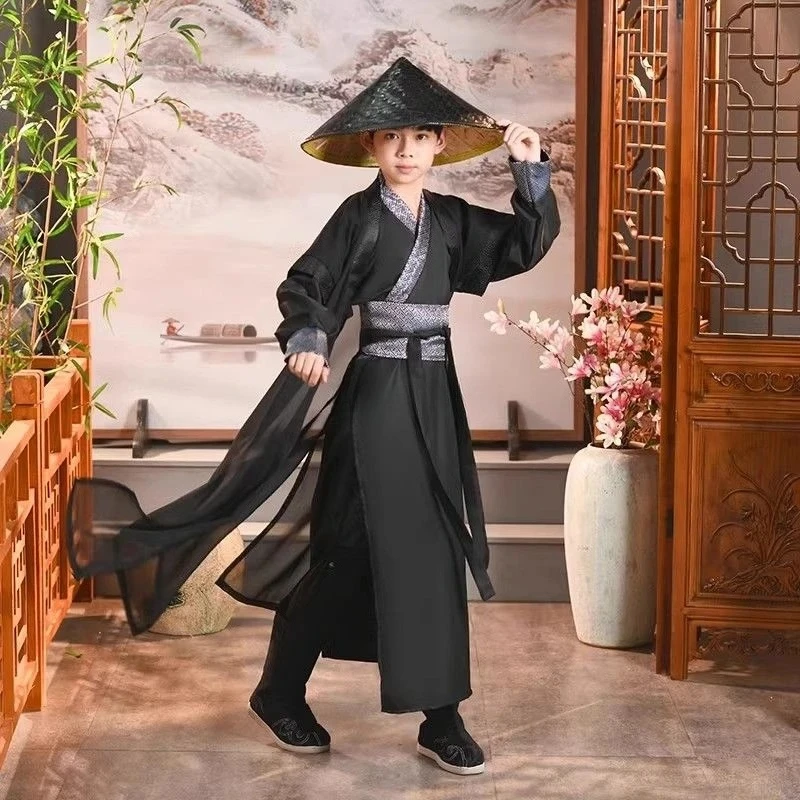 2025 chinese traditional hanfu boy retro loose children's costume ancient martial artist costume summer performance costume set