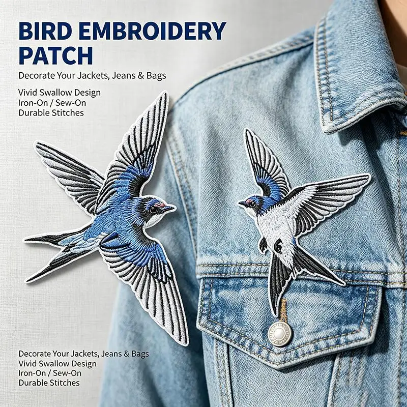 Delicate Washable Swallow Embroidery Patches High Quality Fabric Applique for T-shirt Pillow Bed Linen Home Accessory