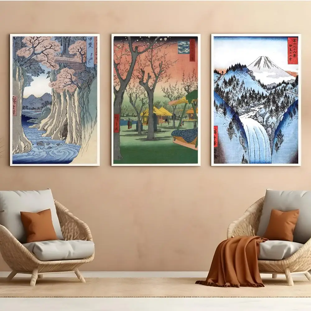 U-Ukiyo-e Style Retro Poster Peel And Stick Matte Self Adhesive PVC Easy Apply Removable Waterproof Frameless Home Decor