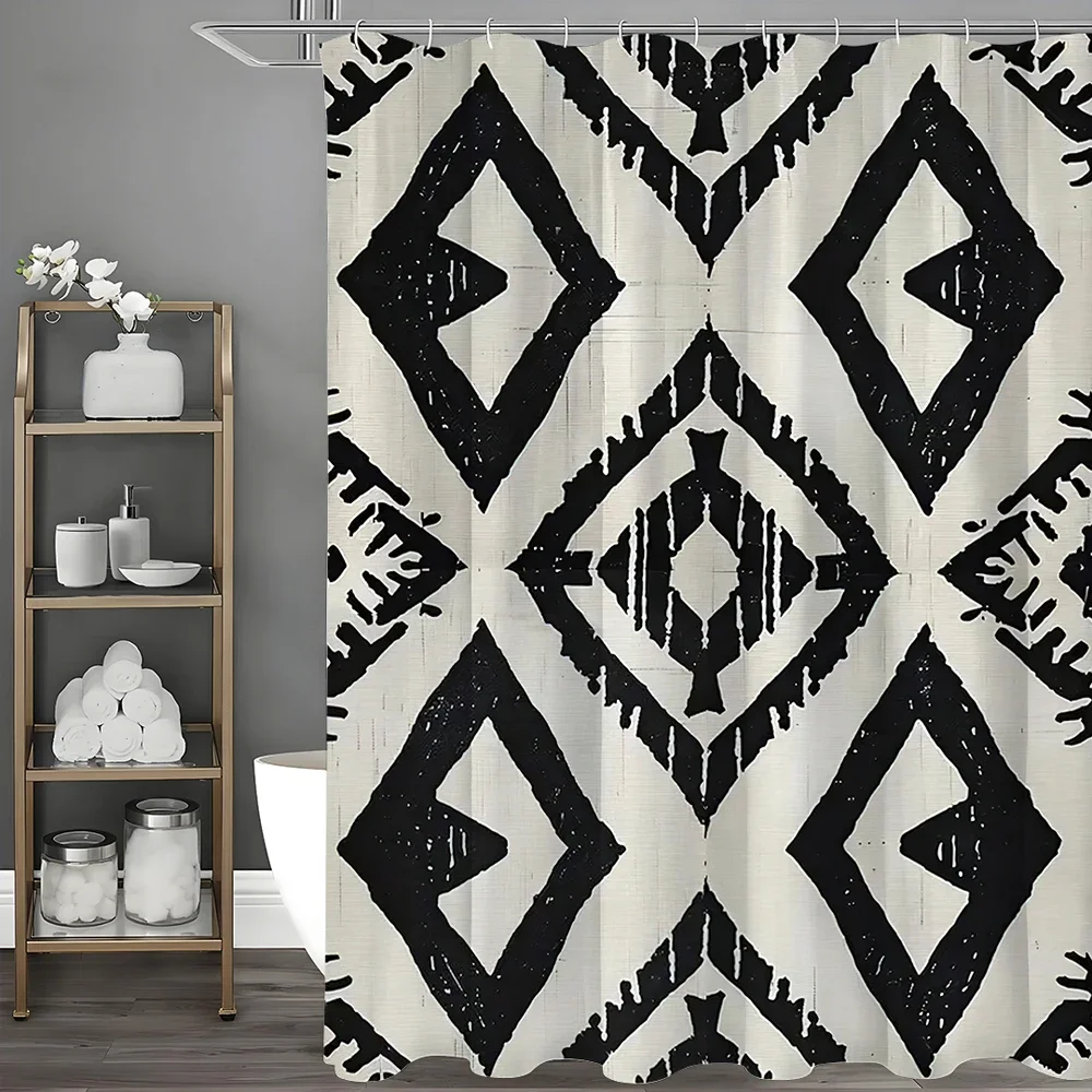 

Black and Gray Geometric Shower Curtain, Bathroom Decorative Shower Curtain, Waterproof Shower Curtain with Hooks
