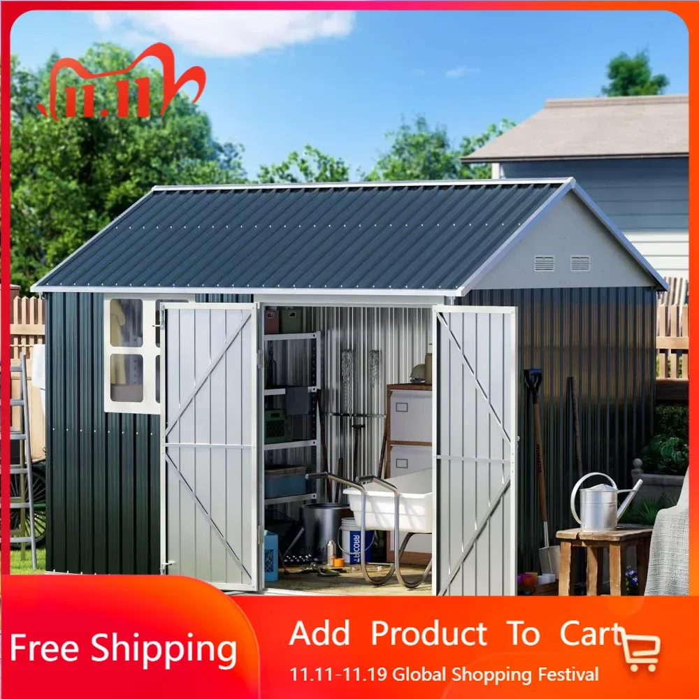 

10X8FT Outdoor Storage Shed with Lockable Doors, One Window, Ideal for Garden, Backyard, Patio Storages, Steel Storage Shed