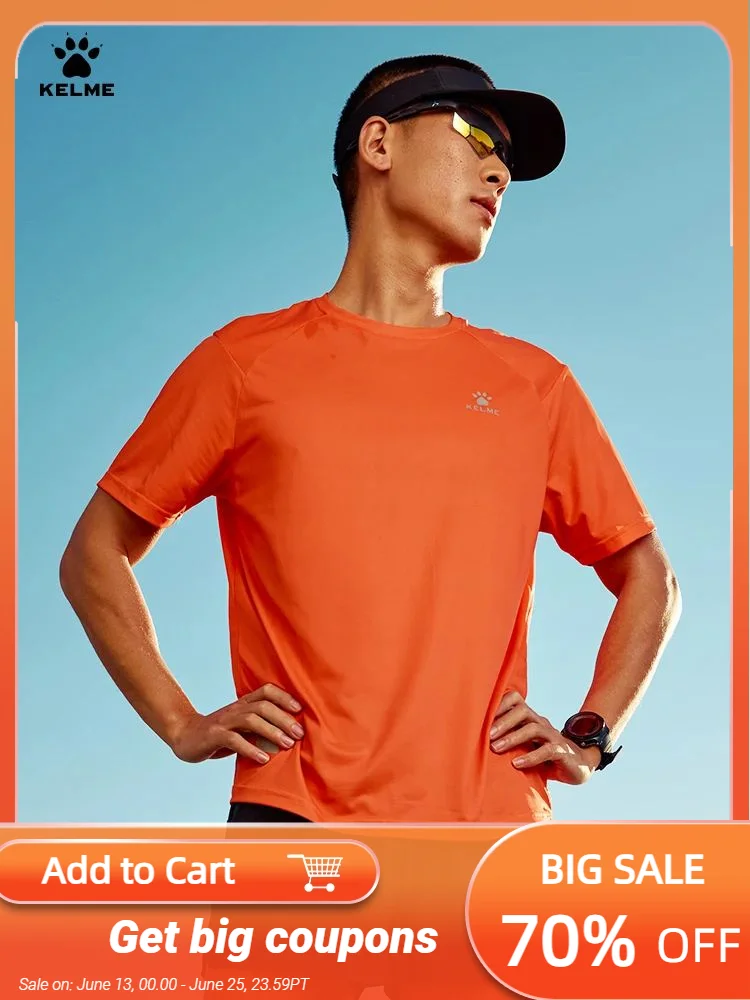 Kelme Мужская футболка для бега на открытом воздухе с круглым вырезом, дышащий спортивный топ для фитнеса и тренировок, быстросохнущая одежда для футбола с коротким рукавом
