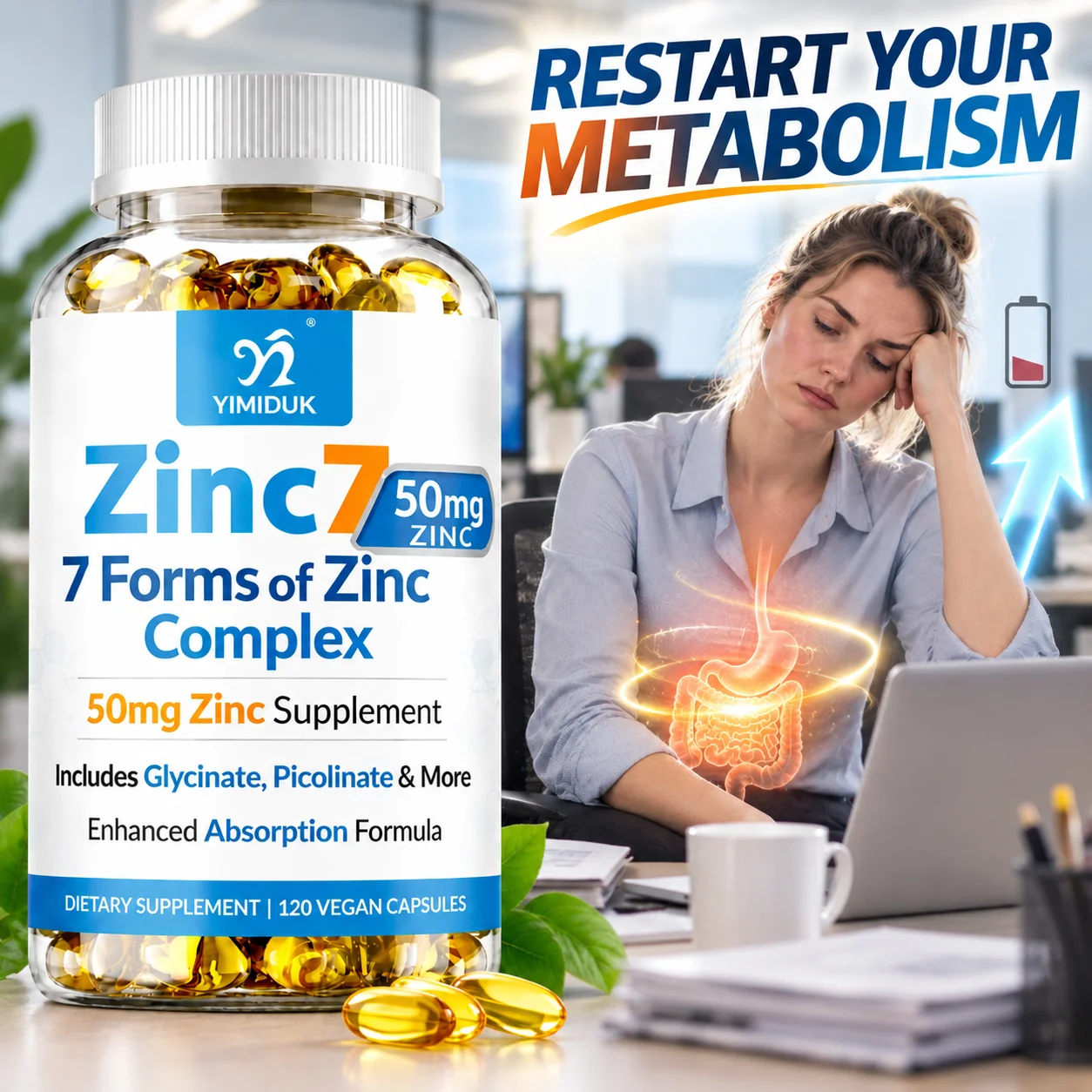 Zinc Complex 50mg Capsules, Support Energy, Metabolism & Strengthen Immune Defenses, Reduce Skin Oiliness, Keep Skin Smooth