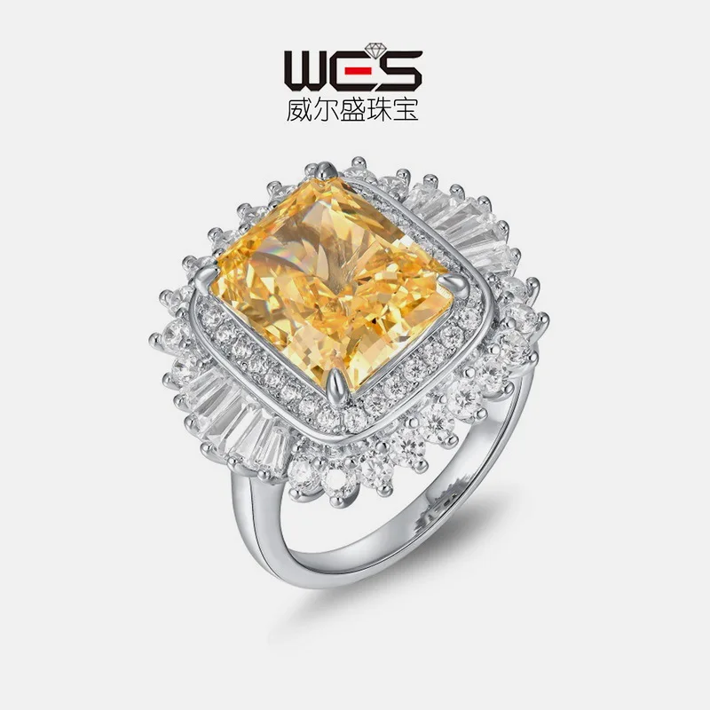 Ice Cut Moissanite 18K Gold Inlaid with Colored Baby Stones PT950 Platinum Ring Ring Hand Accessories Fashion Style