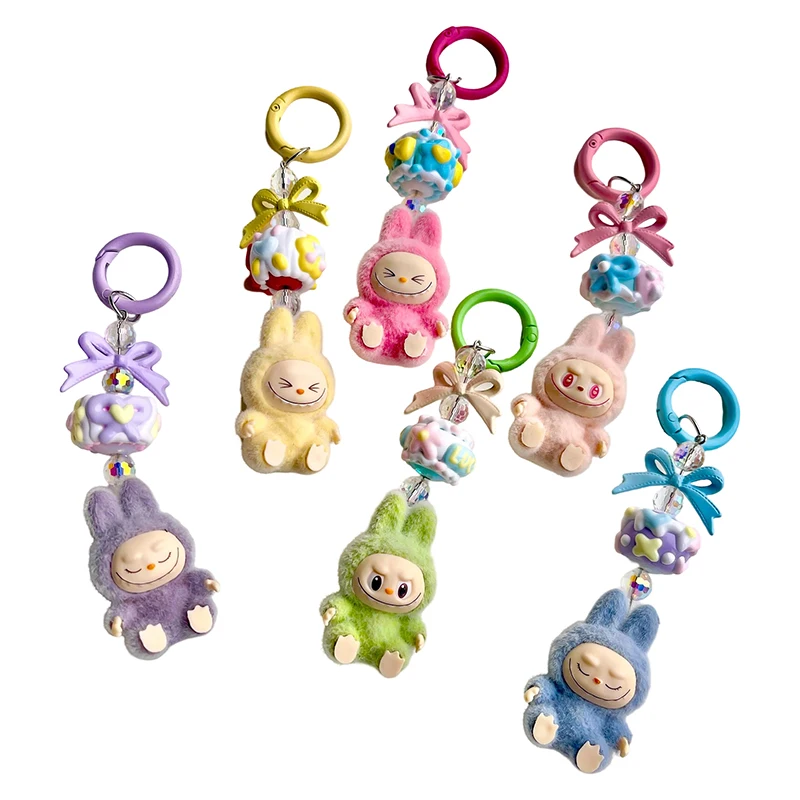 

New Christmas Labubu Kawaii Particles Keychain Bag Cell Phone Charm Key Chain Christmas Gift Cute Plush Charm