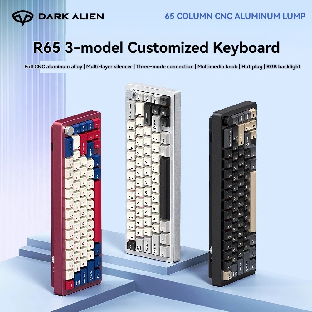 DARK ALIEN R65 Aluminum CNC Keyboard 65 Keys 3-Mode Wireless/Bluetooth GASKET Hot-swap RGB Gaming Peripheral Mechanical Keyboard