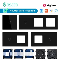 BSEED Zigbee Touch Switches Function Base 1/2/3Way Glass Panels EU Wall Smart Socket Tuya Smart Life App DIY Parts Only