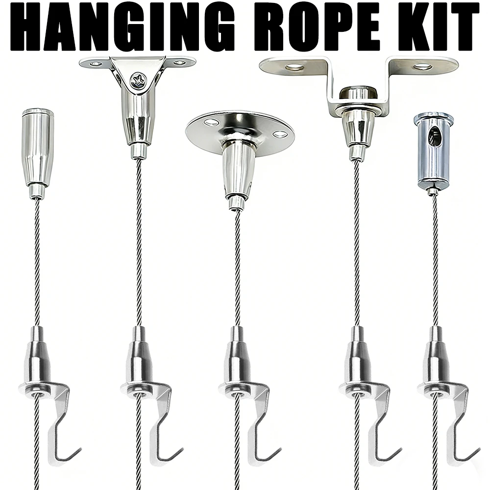2PCS 1.5mm 304 Stainless Steel Adjustable Wire Rope Suspension Kit Ceiling Hanging Hook for Picture Frame Photo Frame Artwork