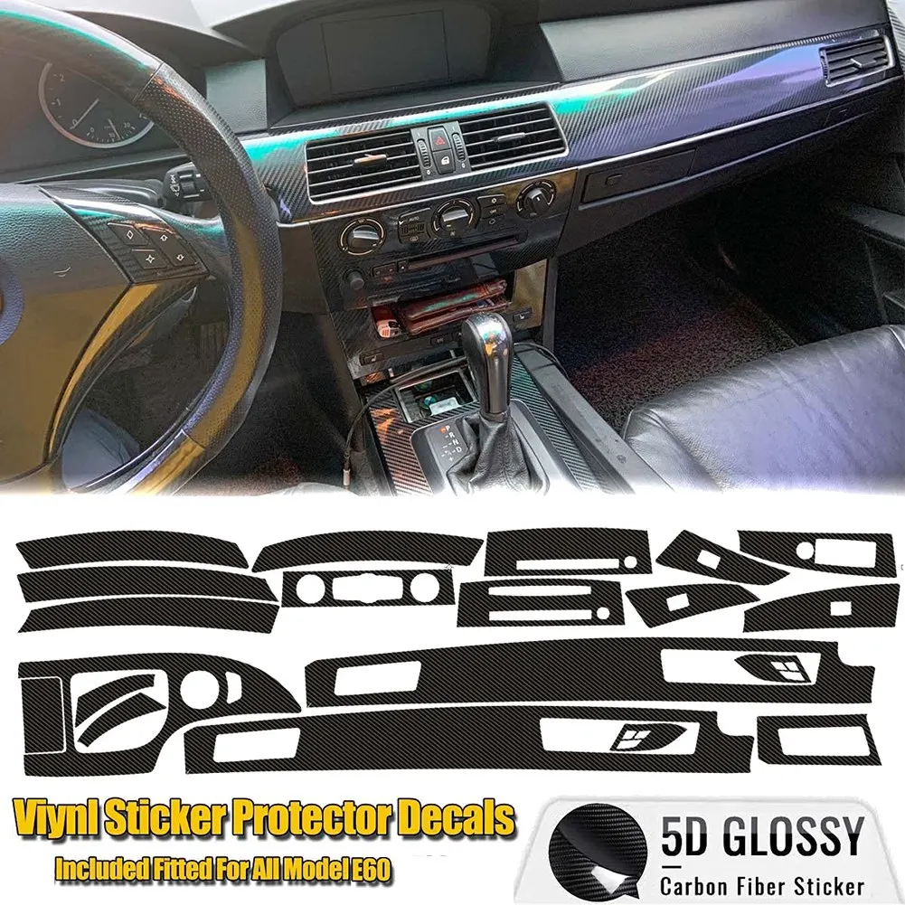 Car Interior Trim Protective Film Decoration 5D Carbon Fiber Vinyl Sticker for 5 Series 525I 530I E60 2003-2010