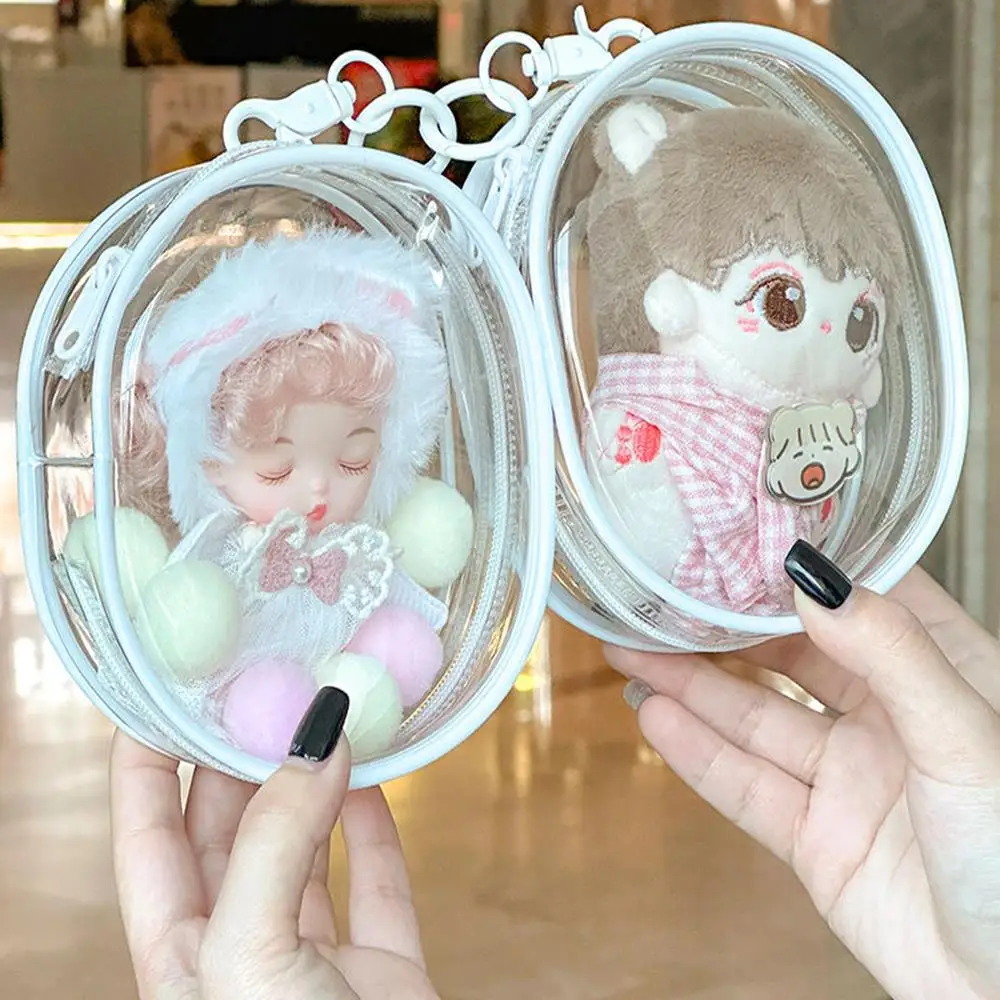 PVC Clear Doll Outdoor Bag Mini Cute Plush Dolls Jewelry Storage Pouch For 15cm Plushy Doll Anime Cartoon Nendroid Toy Organzier