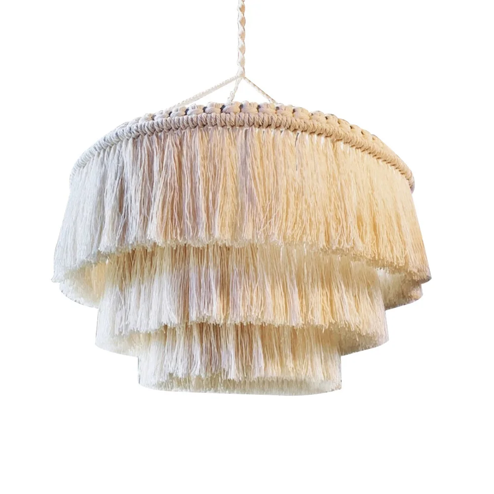 Modern Macrame Lamp Shade Boho Hanging Light Cover Pendant For Office Bedroom Living Room Decor (Bulb Not Included)