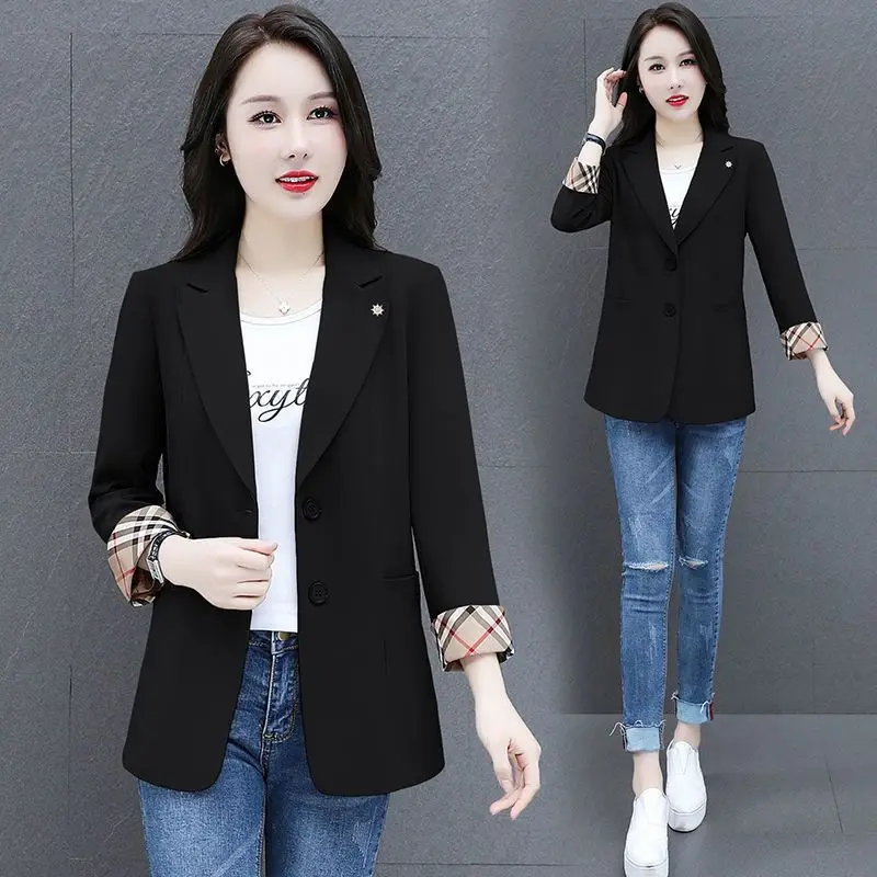 Slim Solid Color Office Lady Long Sleeve Women\'s Clothing Spring Autumn Business Casual Tops Coat Simplicity Cardigan Blazers