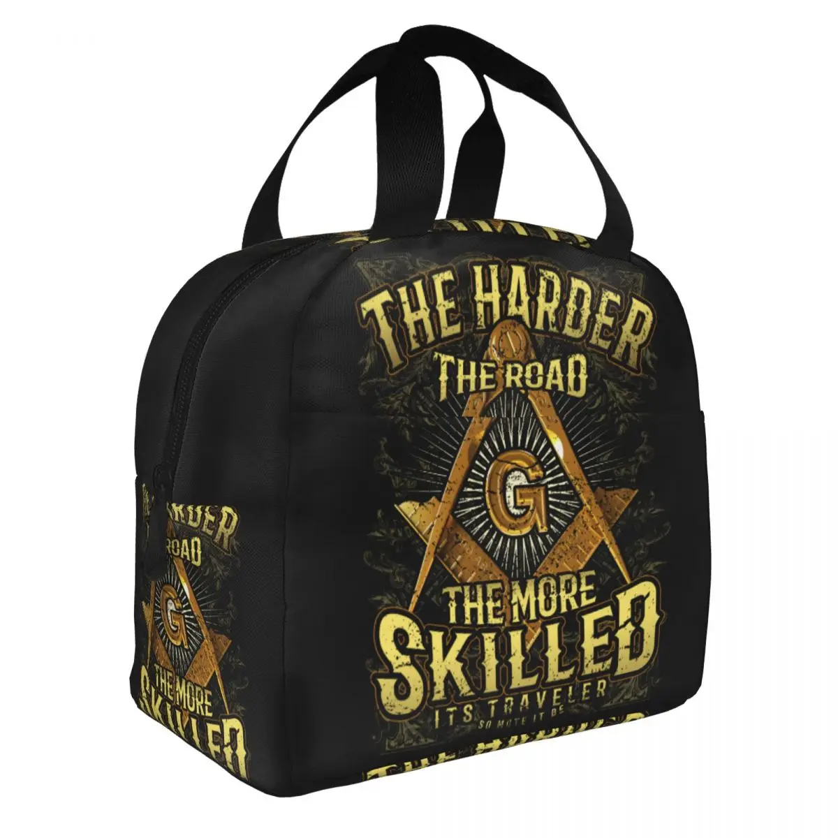 Harder Road Square & Compass Masonic Freemason Insulated Lunch Bag for School Office Waterproof Cooler Thermal Lunch Box