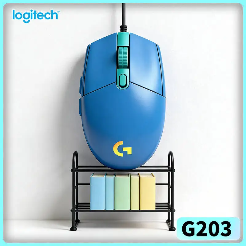 Mouse gamer com fio Logitech G203, base de borracha antiderrapante confiável, iluminação RGB vibrante, pés antiderrapantes, USB para laptop.