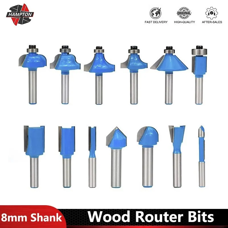 Punte per Router in legno con gambo da 8MM smusso per incisione a 45 gradi fresa per fresa a candela dritta pulizia a filo fresa per fresa per la