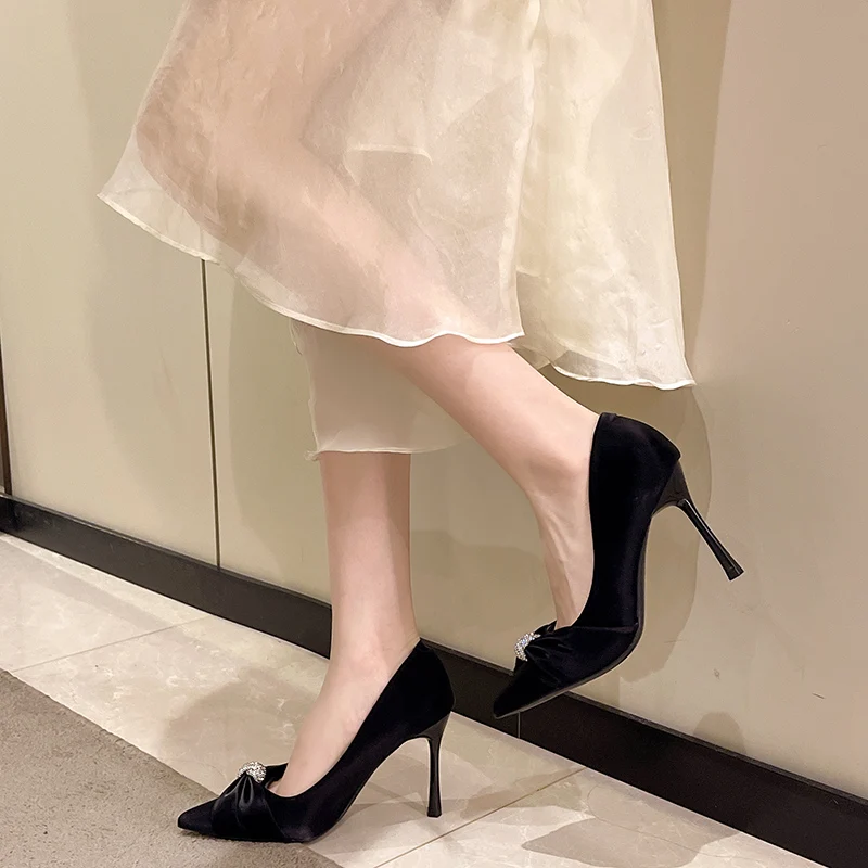 New Design Black Pointed Toe Luxury Heels Women High-heel Wedding Shoes Women Elegant Party Shoes for Women Heels zapatos de muj