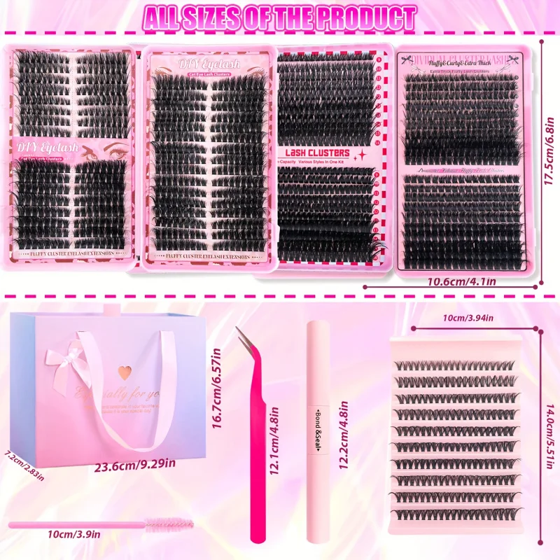 2416개 속눈썹 클러스터 선물 세트, 5가지 스타일 (40D, 60D, 80D, 100D 및 60D&80D 플러피 바텀 래쉬), 간편하게 적용 가능, 재사용 가능