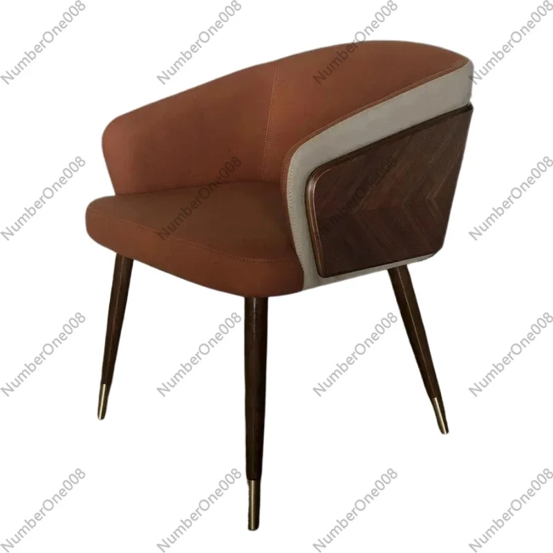Modern Leisure Dining Chair Simple Creative Nordic Home Furniture Solid Wood Leather Art Backrest Stool