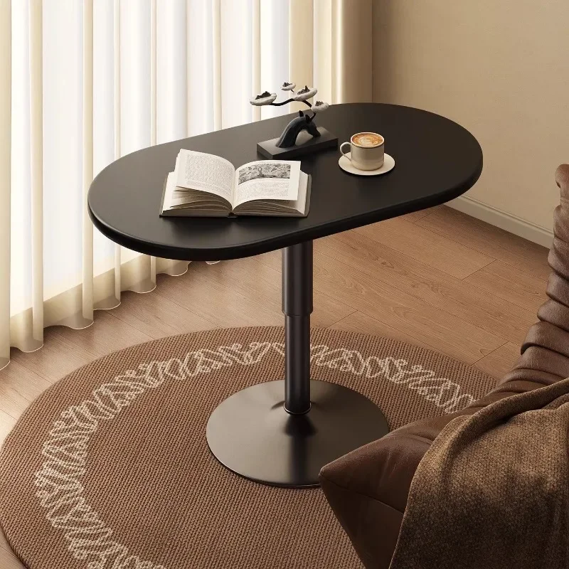 Adjustable Height Oval Side Table with Chrome Base, Swivel Lift Coffee Table, Sofa Side Table for Living Room, Bedroom & Offic