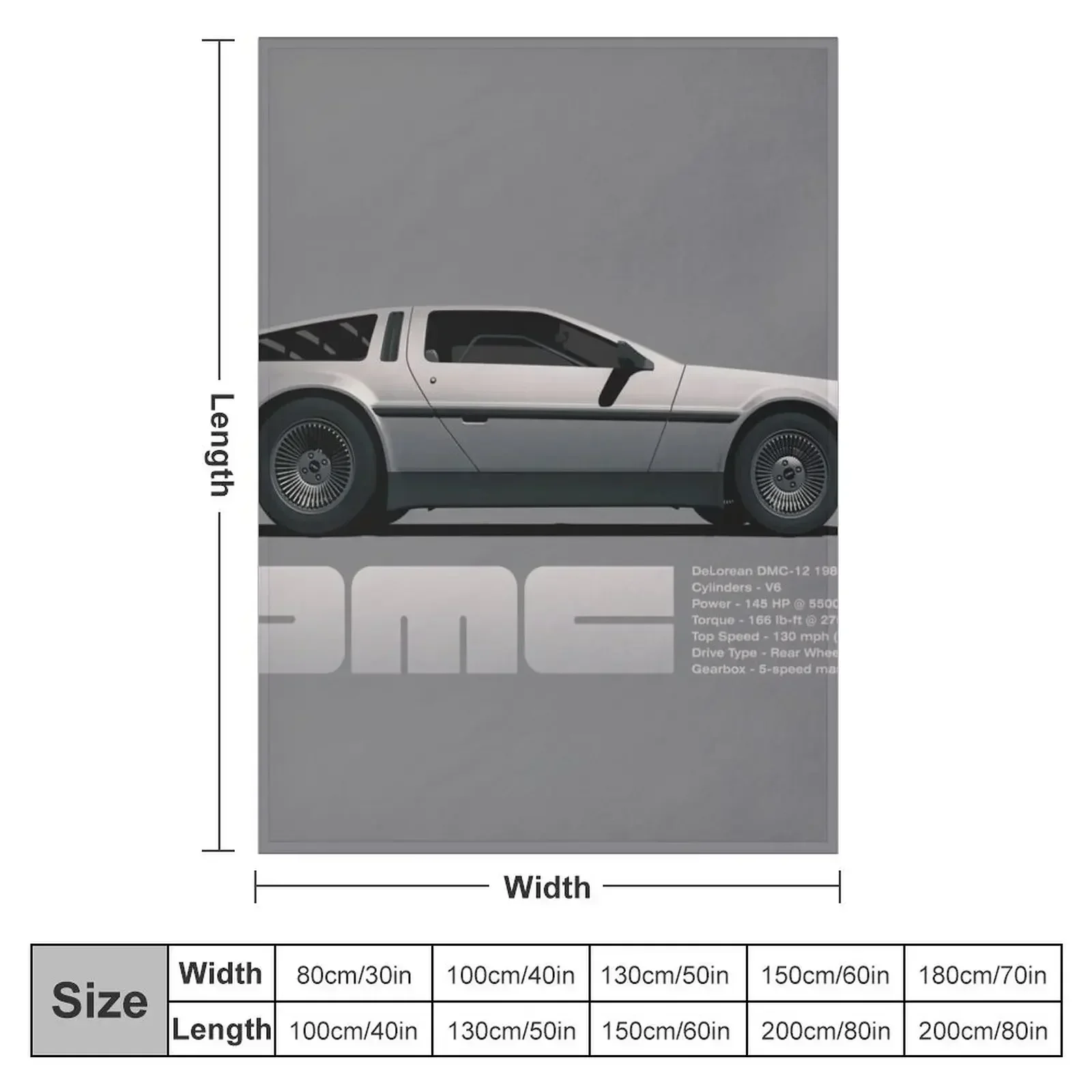 DeLorean DMC-12 cartoon retro style car side view with specs Throw Blanket Single Nap Blankets