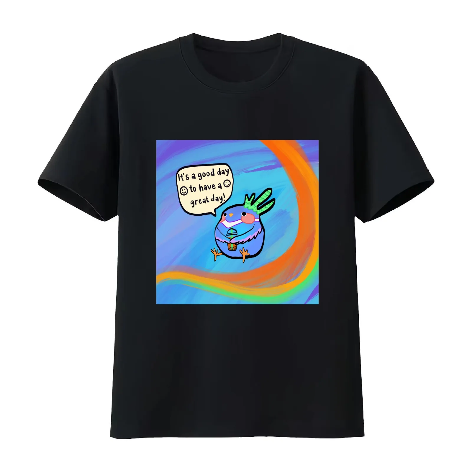Positive bird T-Shirt Summer Casual Cotton Tee Oversized Streetwear Tops Vintage Graphic Print Loose Fit Short Sleeve