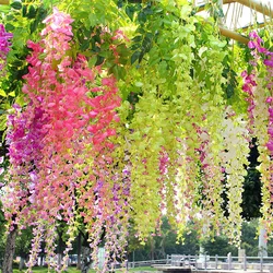 Guirnalda de flores de glicina Artificial para decoración del hogar, enredadera gruesa Extra larga de ratán, colgante guirnalda de seda para fiesta, boda, 1 piezas