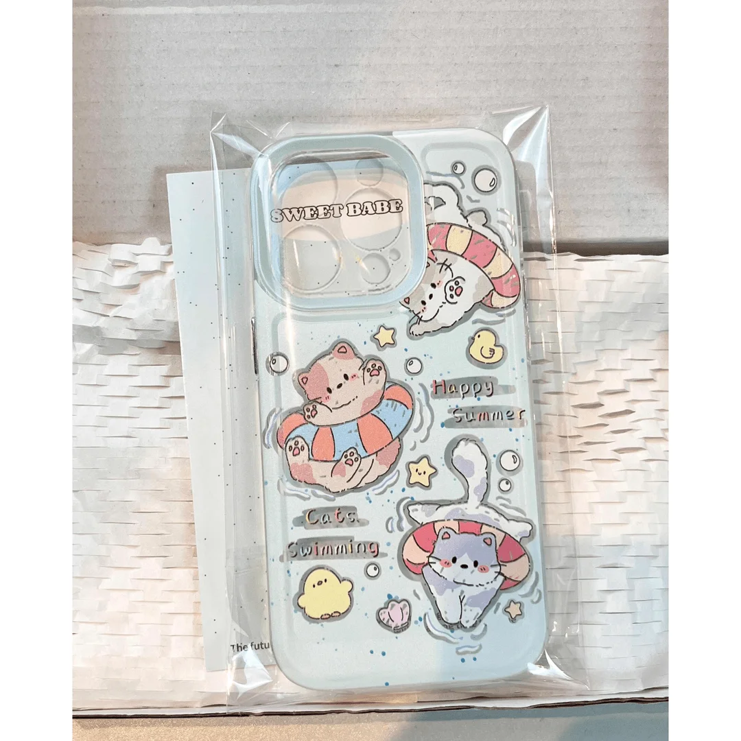 Cartoon Cute Swimming Cat Clear Space Phone Case For Oppo F11 Find X5 Reno 6 7 7Z 8 8T 10 11 12 Realme 9 C30 C53 C63 Pro Plus 5G