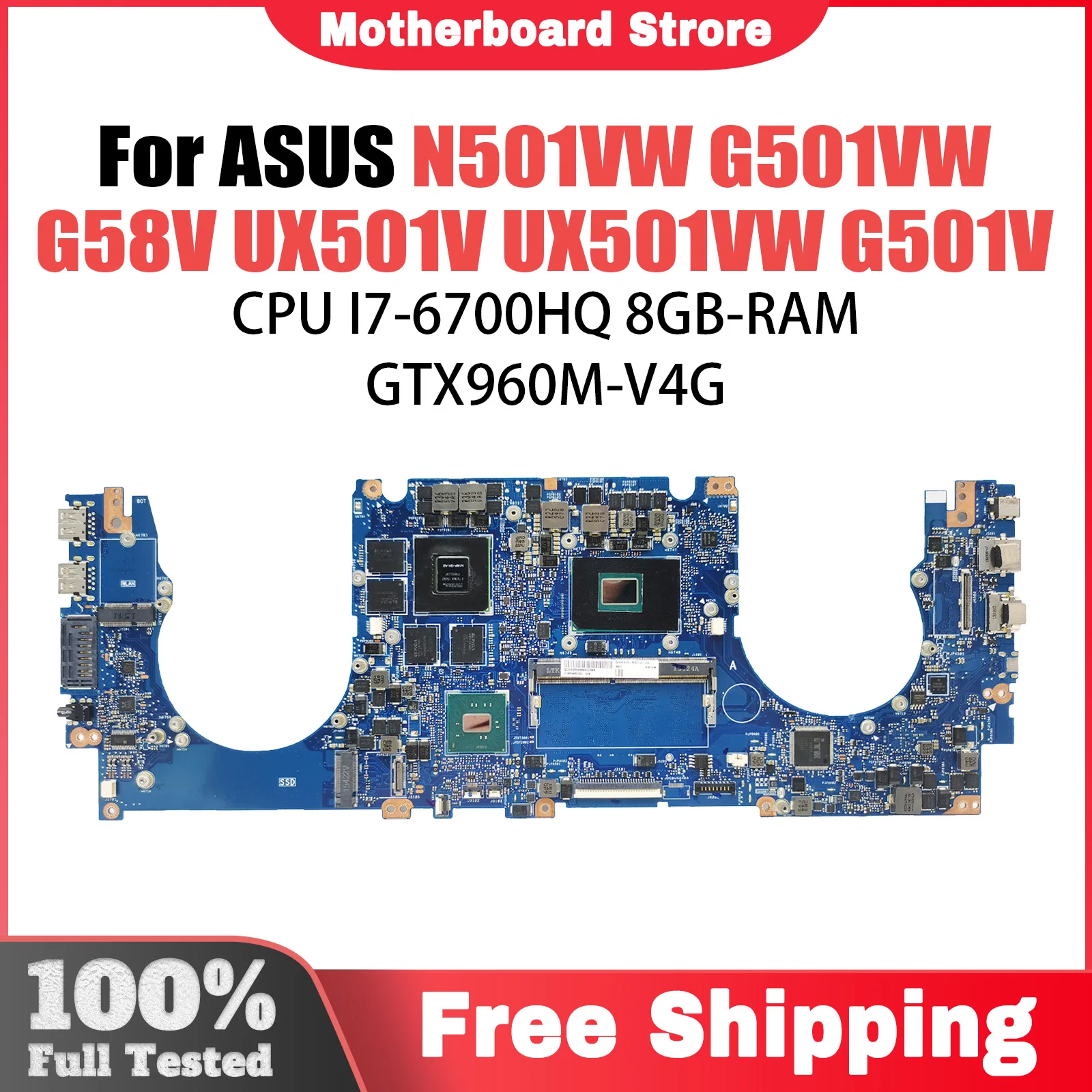 For ASUS N501VW G501VW G58V UX501V UX501VW G501V Laptop Motherboard N501V Mainboard Test OK I7-6700HQ Cpu 8GB-RAM GTX960M