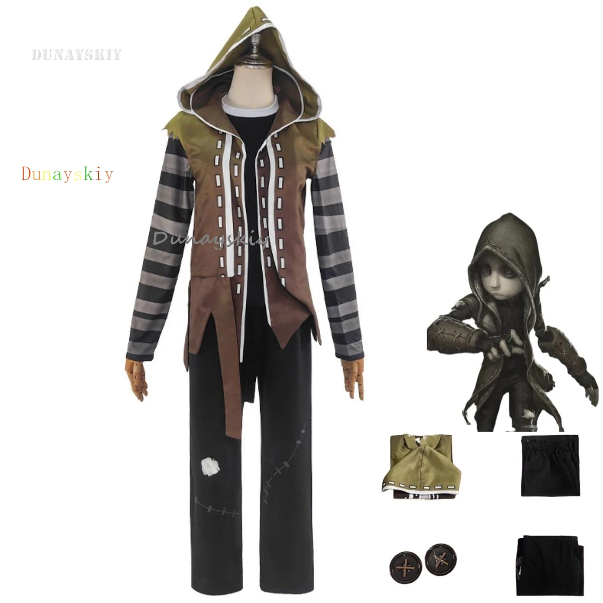 

Anime Game Identity Ⅴ Mercenary Naib Subedar Cosplay Costume Hooded Coat Stripe Long Sleeved Man Carnival Halloween Suit