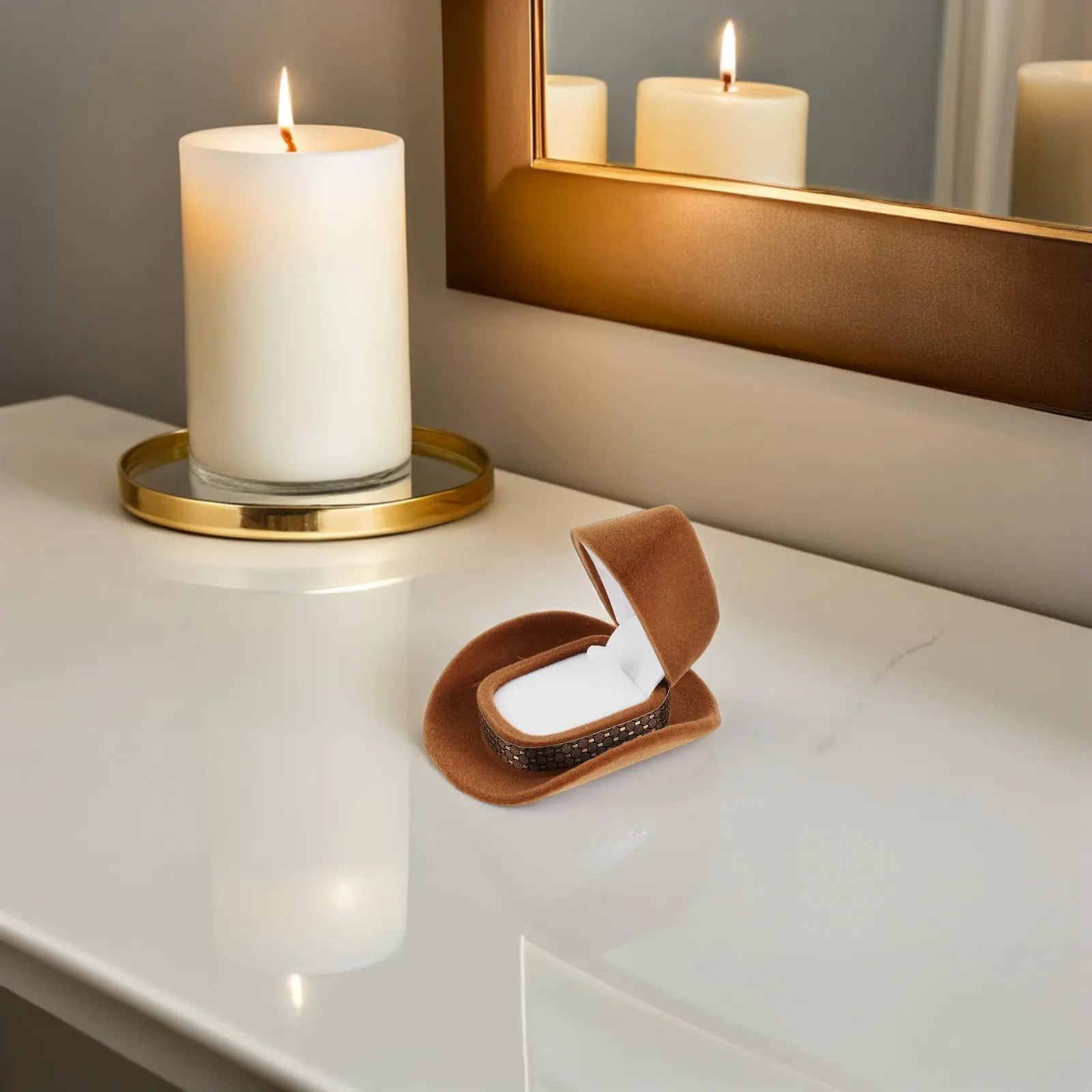 

2Pcs Cowboy Hat Jewelry Box Western Style Vintage Ring Holder with Flocked Interior for Engagement Wedding Rings Travel Storage