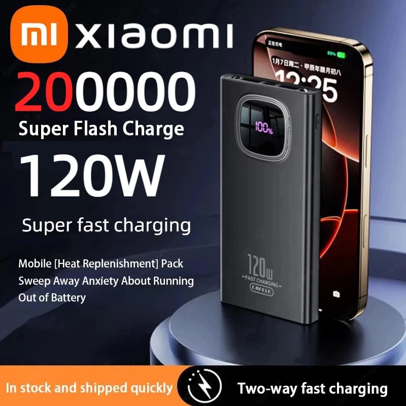 XIAOMI 200000mAh Power Bank 120W Fast Charging Large Capacity LED Digital Display Portable External Battery For Iphone Samsung