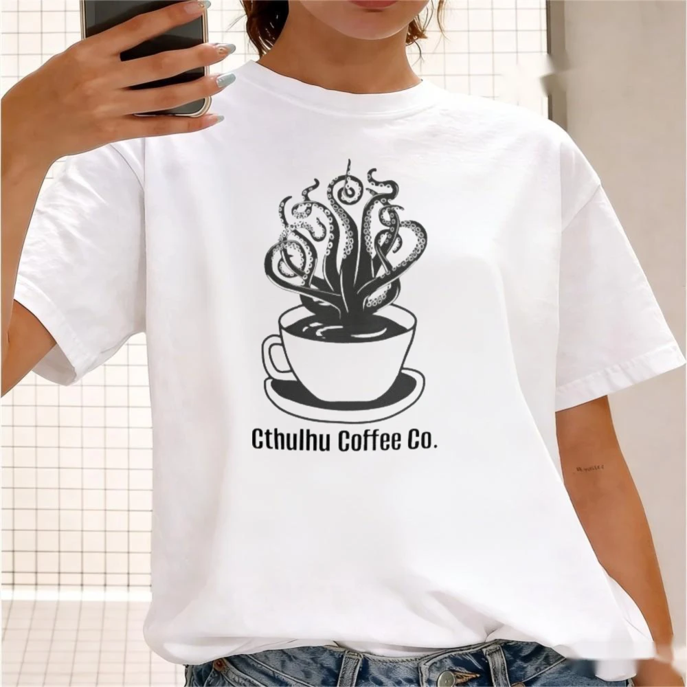 Cthulhu Coffee Co Graphic TShirt Women Men Unisex Cotton Short Sleeve Contracted Design Coffee Cthulhu Lover Casual Daily Outfit