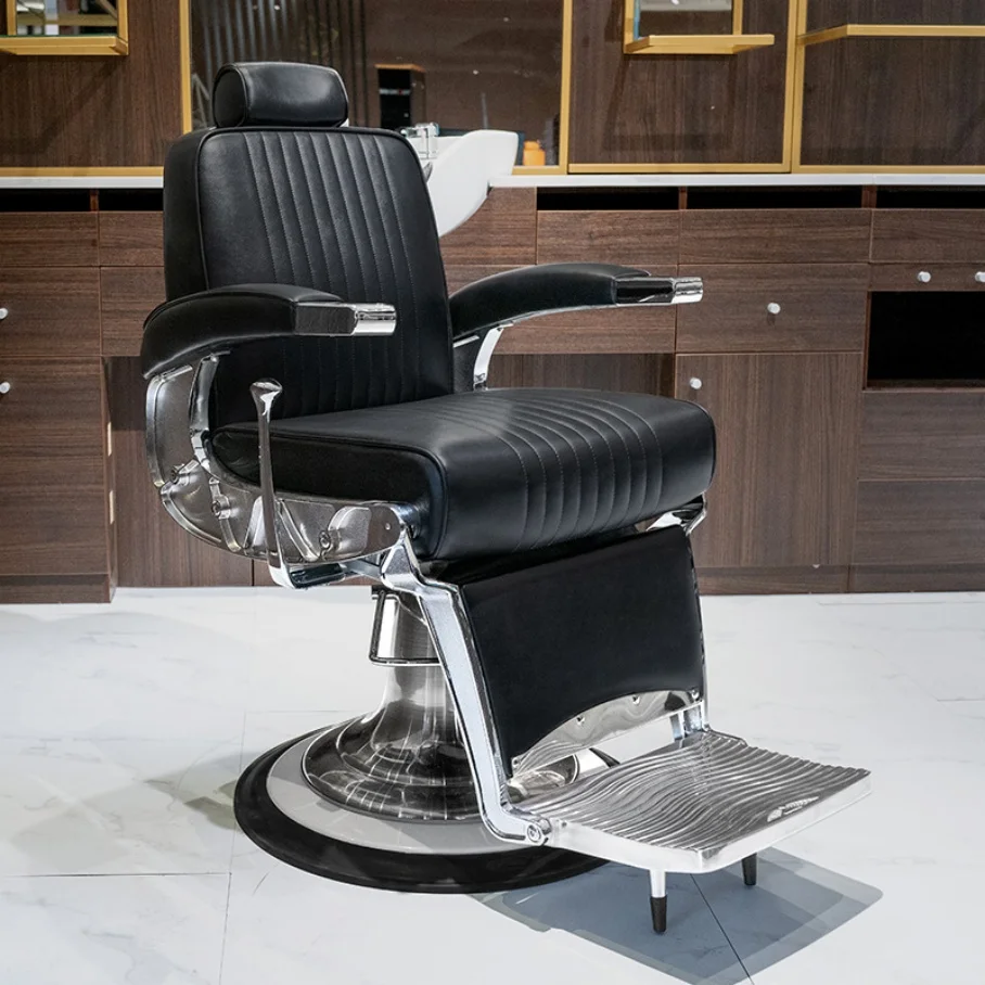Professional Portable Retro Barber Chair Hydraulic Pump Synthetic Leather Aluminum Frame Durable Commercial Use