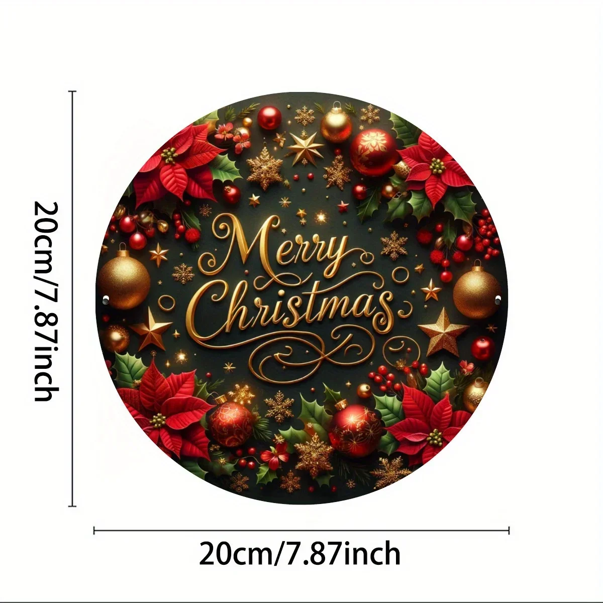 8 Inch Round Metal Sign Cozy Christmas Wreath Ideal Festive Decor for Holiday Celebrations at Home