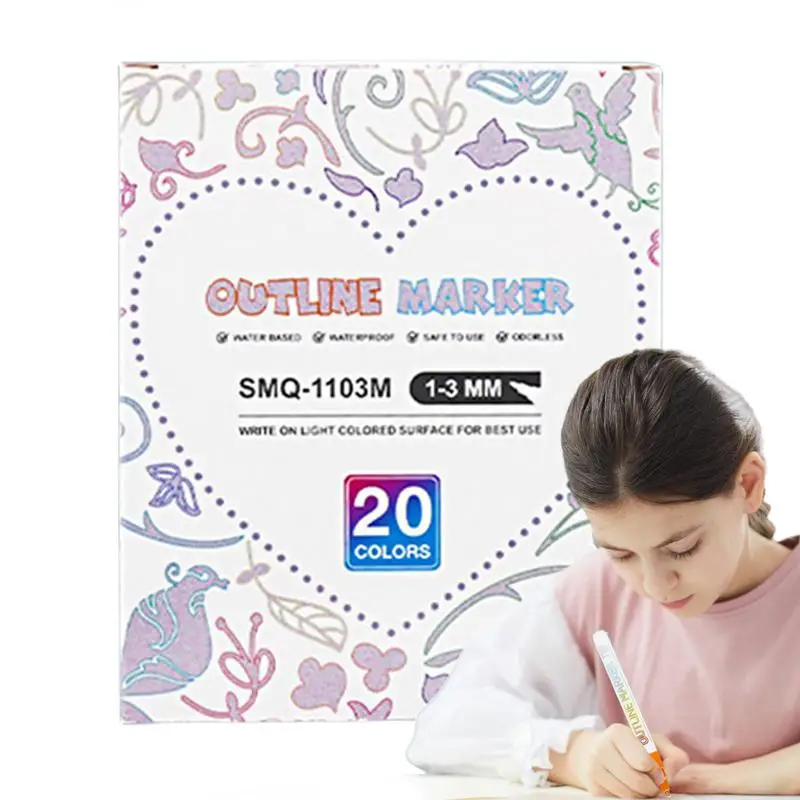 Contour Marker Set Glitter Schrijftekening Pennen Glitter Doodle Tekening Markers Pennen Dubbele Lijn Verf Markeringen Omtrek Marker Pen