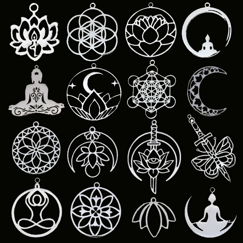 3 szt. DIY kolczyki kwiat lotosu Yogo budda wisiorek ze stali nierdzewnej urok do tworzenia biżuterii naszyjnik religia Amulet akcesoria