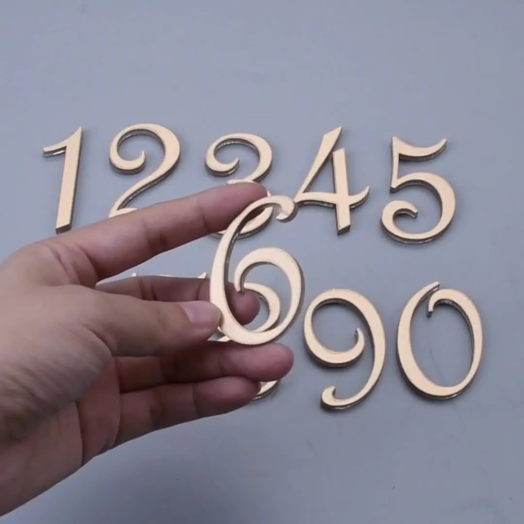5 سنتيمتر الاكريليك الذهب لوحة الباب الرقمية صندوق البريد ثلاثية الأبعاد لوحة العناوين مناسبة للمنزل ، شقة ، الفندق ، ولافتات رقمية للفندق لتقوم بها بنفسك