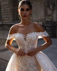 Luxury Fascinating Strapless Wedding Dresses Sequin Lace Appliques Customized Bride Gowns Detachable Train Women Off Shoulder
