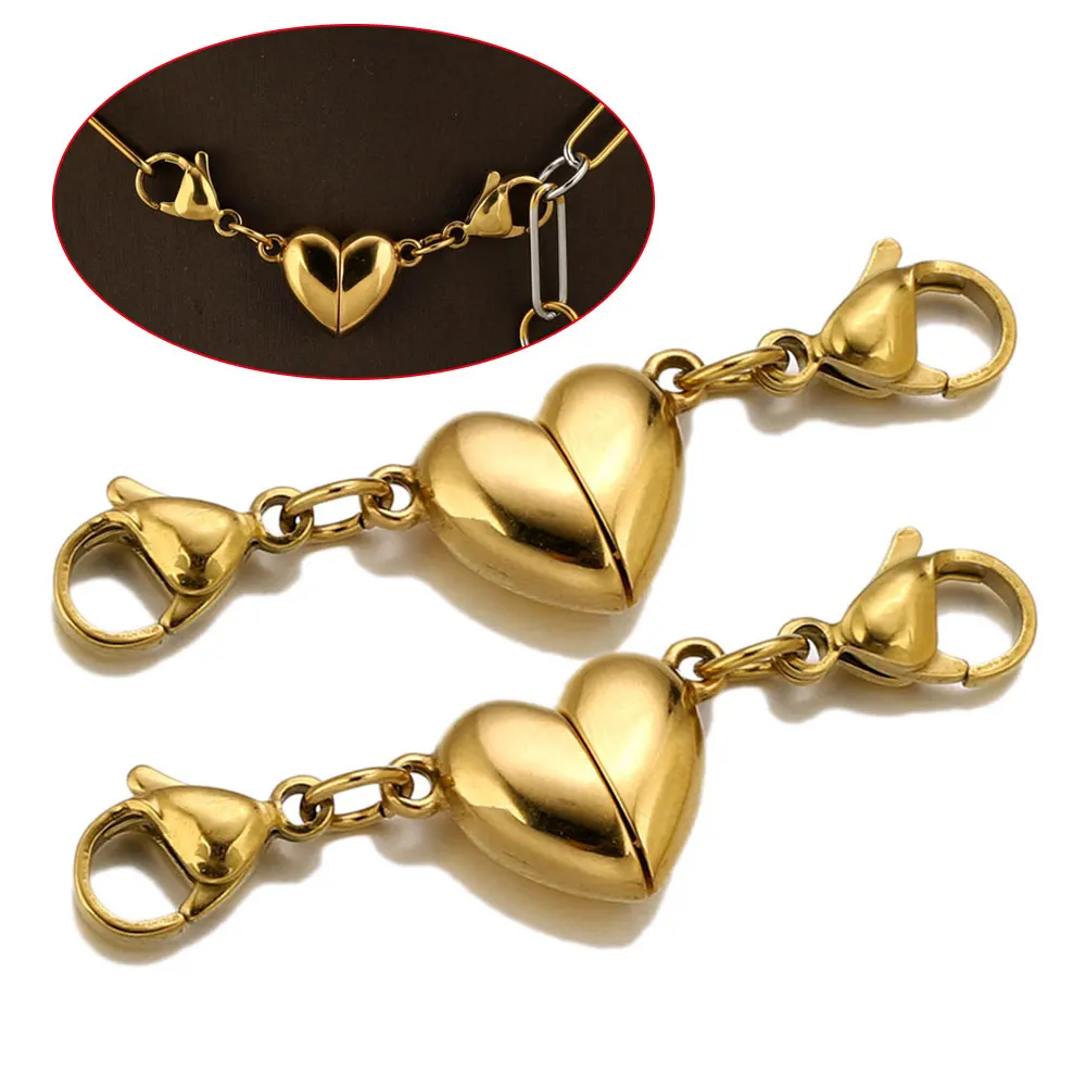 Image of Edelstahl-Herz-Magnetverschluss für Schmuck, Magnetverschluss für Halsketten und Doppelketten, Karabinerverschluss
