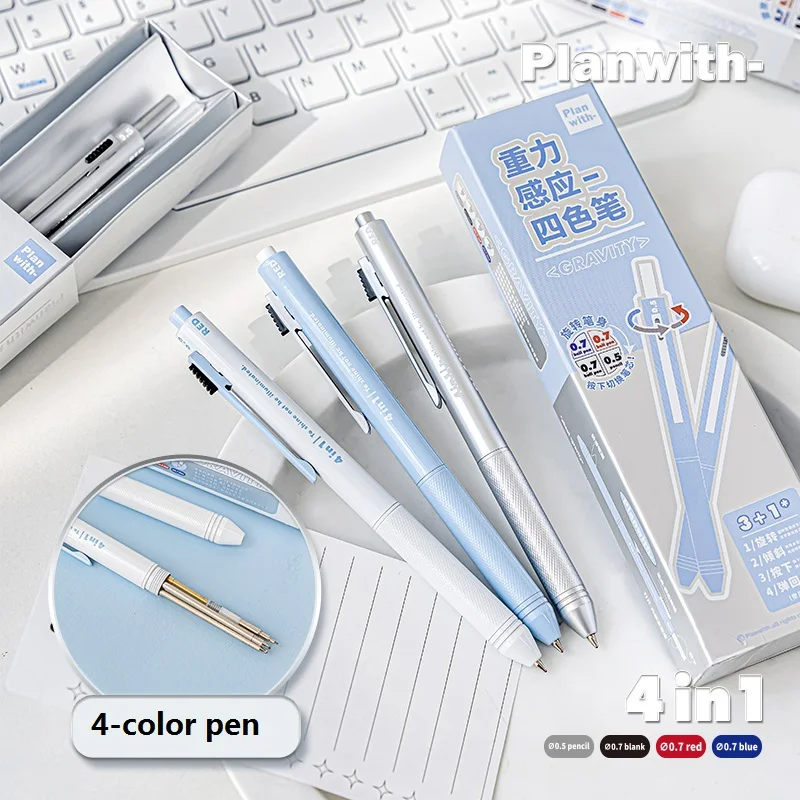 Multifunctional Ballpoint Pen Four In One Gravity Sensing ,Student Office Classification Notes Multi-color Pen 0.5mm Lead Core