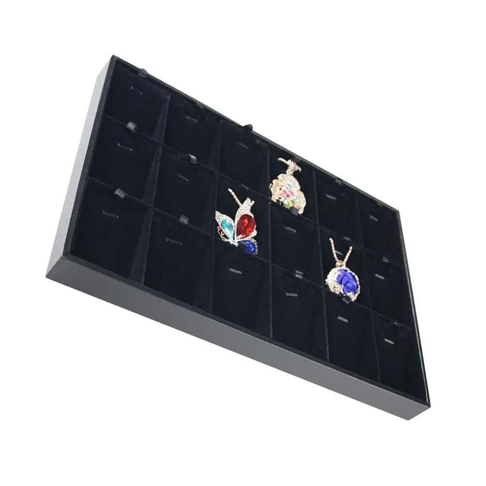 

Подставка-органайзер для украшений на 18 отделений, черная, из льняной композитной доски, для ожерелий, браслетов, колец, часов, для легкого поиска