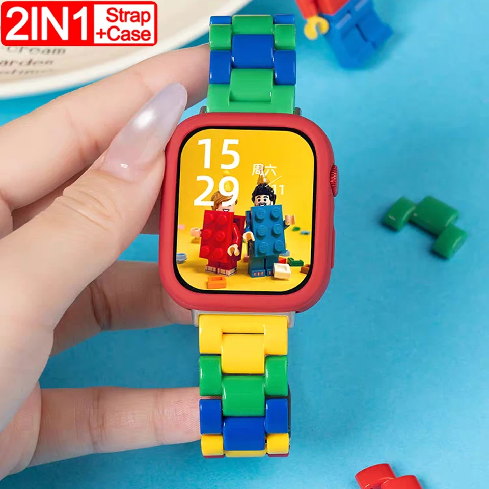 Stylish Candy Color Resin Strap + Plastic Case For Apple Watch 10 Ultra 9 8 7 6 SE Cute Band For iWatch 41mm 46mm 49 45 40 42