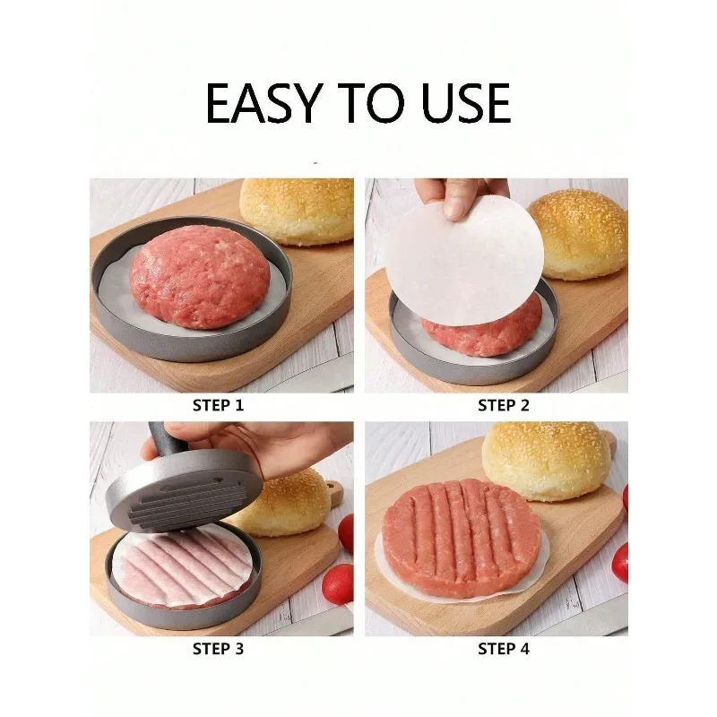 Burger Patty Press, Aluminum Alloy Manual Burger Maker with Filling Tool, Black Handle, Hamburger Mold for Breakfast Pancake view 4