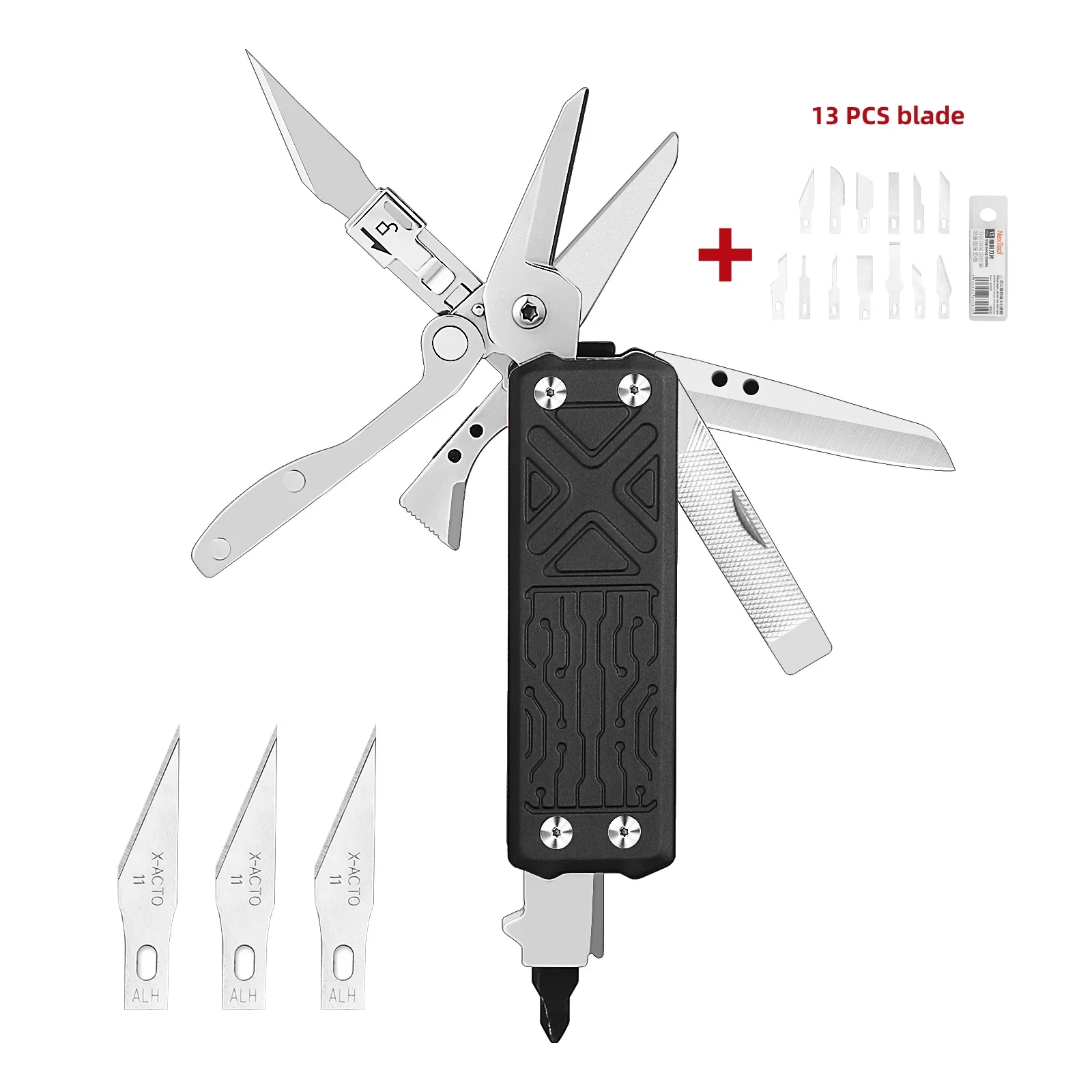 Imagem -02 - Nextool-ferramentas Multifuncionais Edc Multitool de Bolso Faca de Escultura Substituível Tesoura Dobrável Chave de Fenda Raspador e1 10 em 1