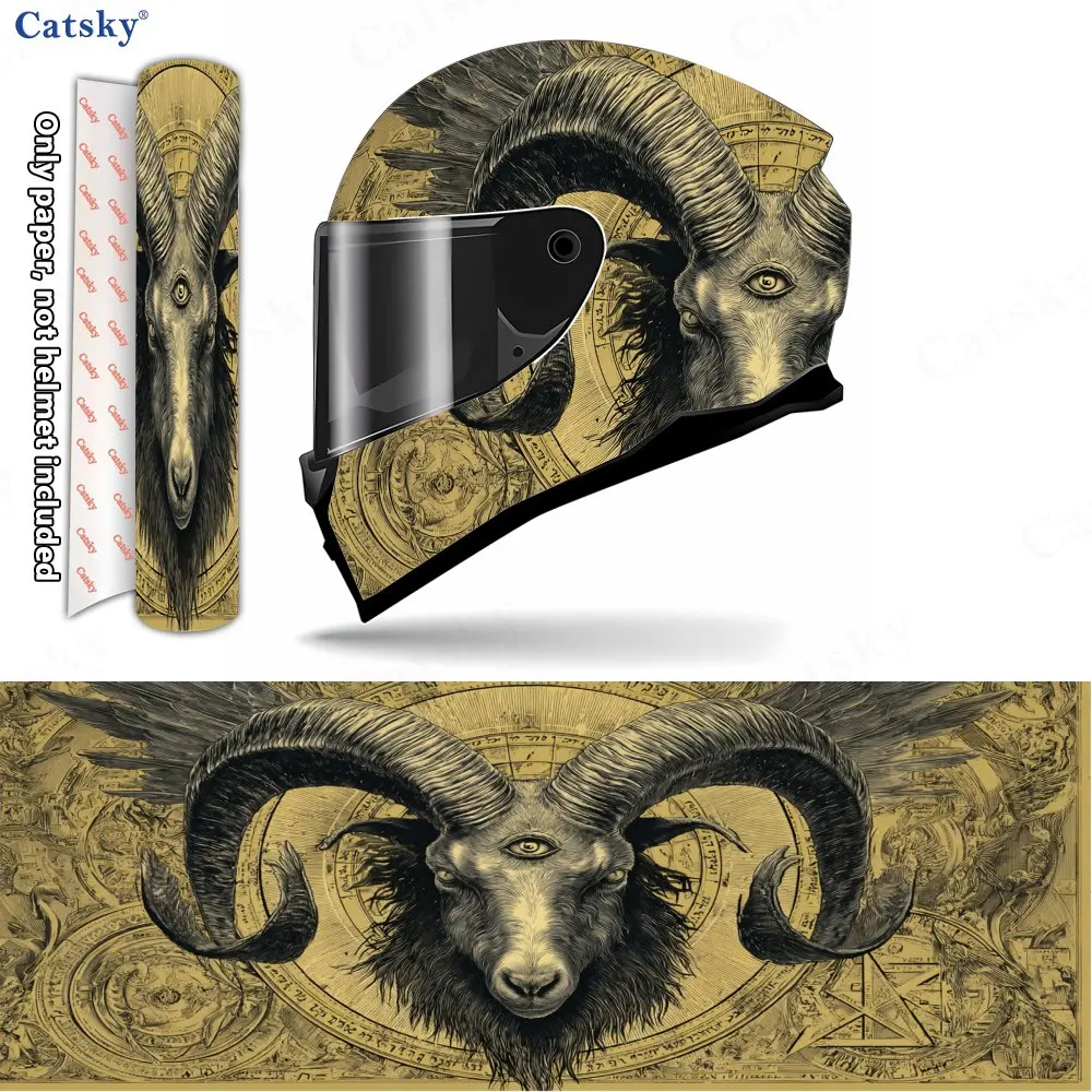 Vintage Goat Head Pattern Helmet stickers , PVC Material Multifunctional Helmet Stickers, Scratch-Resistant & Fade-Proof, Easy t