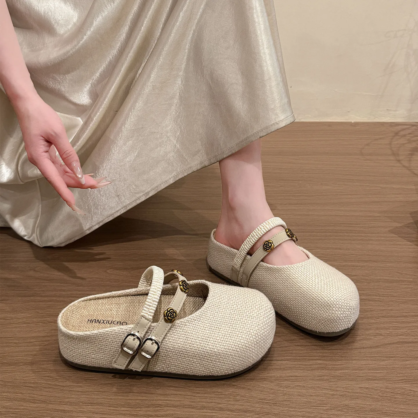 Women's Thick Heel Indoor Outdoor Slip-On Sandals Summer Casual Wear with Skirts Flat Arch Support Rubber Sole Buckle Sandals