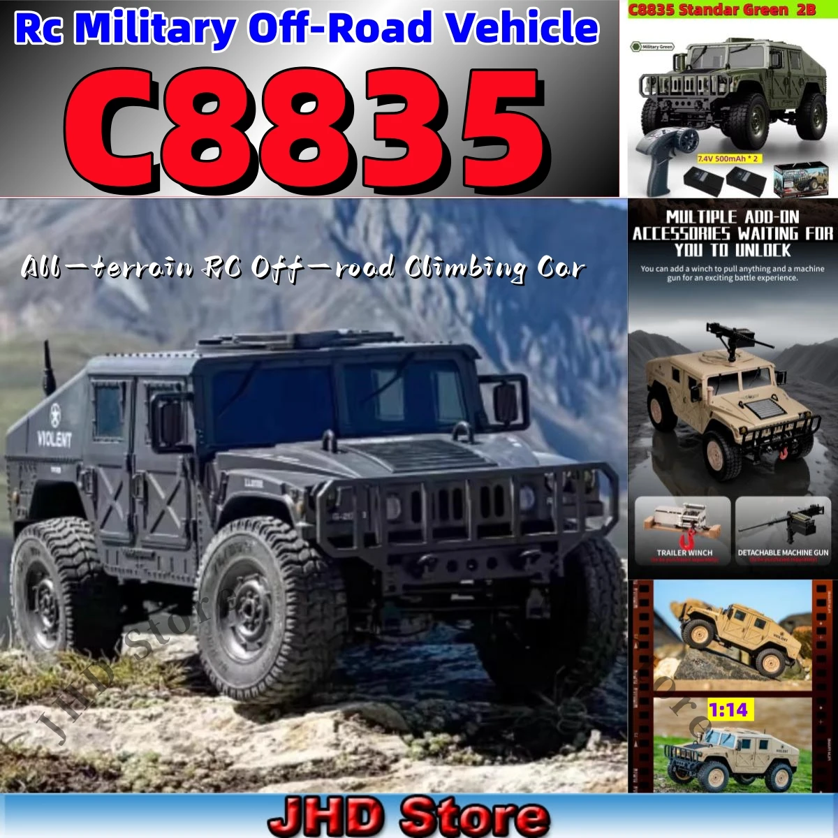 JHD Voor JJRC C8835 RC Auto Simulatie 4x4 All-terrain 2.4G Off-road Klimmen Elektrische Vrachtwagen met LED Licht Met Reserve Batterij